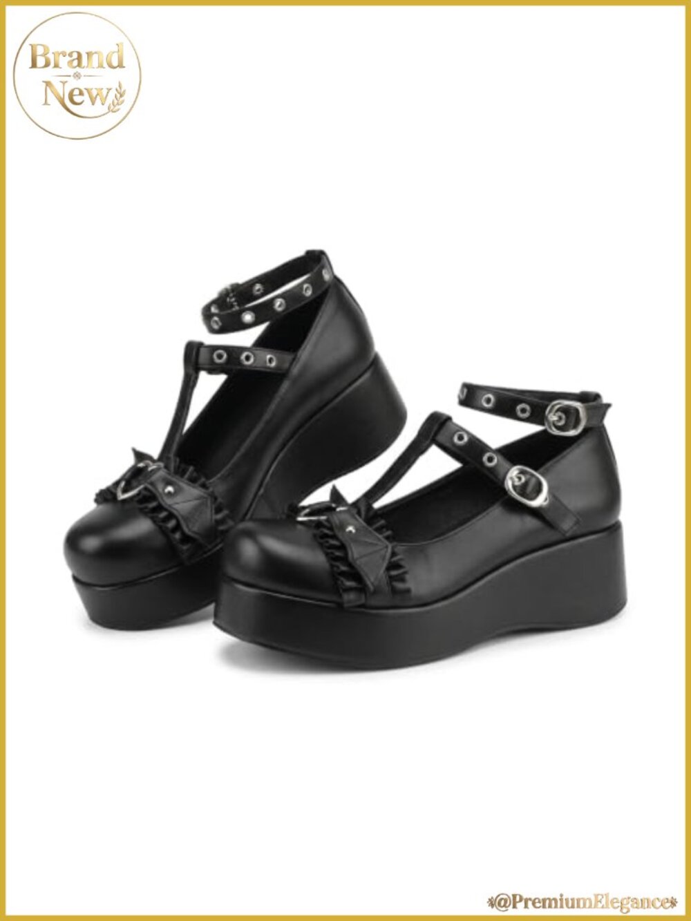 Patent Leather Mary Jane Platform Pumps T-Strap Ankle Strap Goth Cosplay